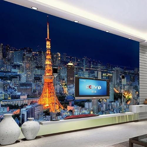 Papier peint photo Paris Tour Eiffel City Building Vue de nuit Murale 3D pour bureau salon chambre à coucher 450CM(W)*315CM(H)