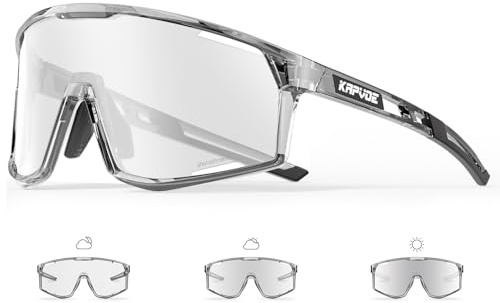 KAPVOE Photochromatische Selbsttönend Fahrradbrille für Herren Damen Klar Sportsonnenbrille TR90 Rahmen Sport Radfahren MTB Radbrille UV400 Schutz Sportbrille für Laufen Fahren Baseball K180