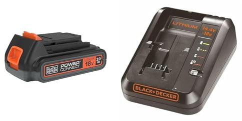 BLACK+DECKER Batterie 18 V Li-ION 2,0 Ah pour Les Travaux de Bricolage & BDC1A-QW Chargeur Rapide 1 Ah-pour Batteries 14.4 V - 18 V, Orange sans Batterie