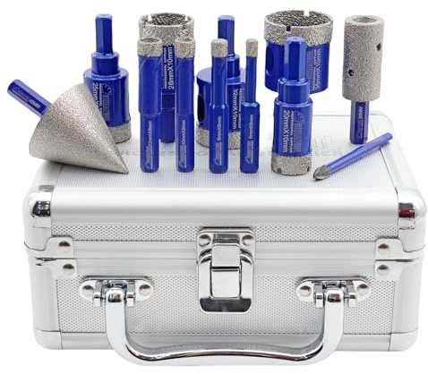 SHDIATOOL Diamond Core Drill Bits,Tile Drilling Core Hole Saw Kit for Porcelain Marble with 6mm Carbide Positioning/45mm Hex Chamfer/20mm Hex Grinding Rods, Drill Bit 9pcs (6/8/10/12/20/25/28/32/35MM)