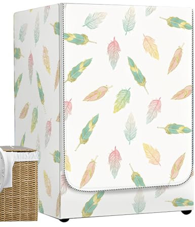 Odot Washer Dustproof Cover Front Load, Washing Machine Dryer Protector Sunscreen Waterproof Tumble Dryer Case Protective Cover for Most Front Loadi (gradient feathers,M-capacity 8-10kg)