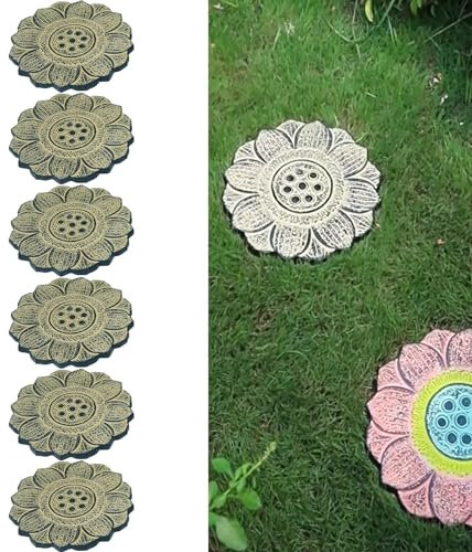 Elitix Trittsteine für Garten Lotusblüten-Gehweg-Dekostein 1/2/3/4/5/6 Stück, 13-Zoll-Gartenstein für Unseren Türweg, Dimensionale Teichhofdekoration(Color:Flower b,Size:6 pcs)