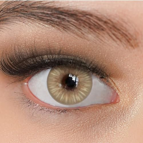 Kontaktlinsen farbig ohne Stärke braun | farbige braune Jahreslinsen | weiche Linsen | 2 Stück Farblinsen + Linsenbehälter | 0.0 Dioptrien | natürliche Farben | Charmiga Sugar Brown