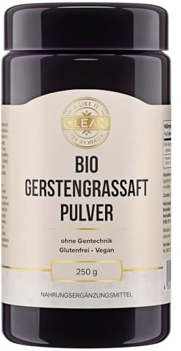 i like it clean - Gerstengrassaft Pulver Bio - 4 g - 250 Gramm - Glutenfrei, Vegan, ohne Gentechnik, Bio - reich an Mineralstoffen, Vitaminen und sekundären Pflanzenstoffen
