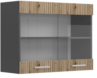 Vicco Küchenglasschrank R-Line, Artisan-Eiche, 80 cm | 2 Türen · 1 Einlegeboden · Tiefe – 31 cm · ✓ Frei kombinierbar · ✓ Alles im Blick
