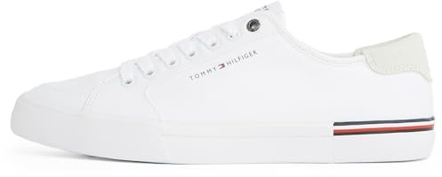 Tommy Hilfiger Sneaker con Suela Vulcanizada Hombre Core Corporate Canvas Low Top, Blanco (White), 42