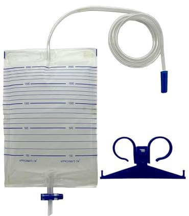 Sacca per urina da letto - monouso - capacità ml. 2000 - tubo cm.130 - valvola di scarico a T - valvola anti reflusso - conf. 120 pz (4 conf.30 pz) - CE