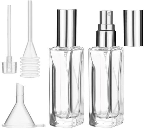 Dimeho 2 Stück 20ml Nachfüllbare Parfümflasche für Unterwegs Tragbare Zerstäuberflasche Nachfüllbares Parfümspray Mini Sprühflaschen aus Glas Zerstäuberspender Duftbehälter mit Trichterpipettenspender