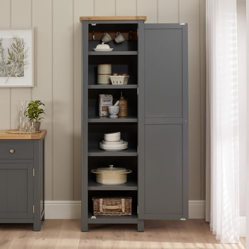 The Furniture Market Marbury Slate Grey Painted | Single Door Kitchen Cupboard | Tall Shaker Storage Unit | 5 Shelves & Hooks | Country Style | Fully Assembled | H 1900 x W 600 x D 450mm