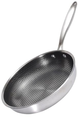 HOLIDYOYO Edelstahl Bratpfanne 28cm Flach Für Eier Und Steaks Küchenpfanne Mit Hitzebeständigem Griff Multifunktional Für Alltag