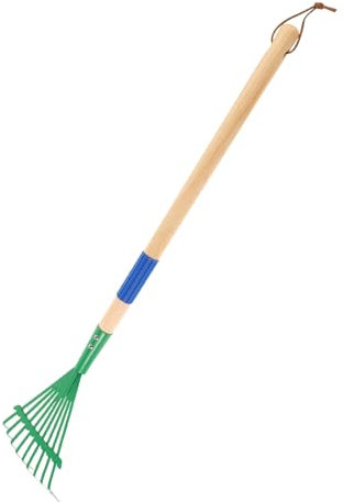 VICASKY Rastrello per prato con manico in legno Falciatrice attrezzi da giardino per bambini rastrello accessori per case da gioco all'aperto rastrello da giardino per tosaerba legni verdi