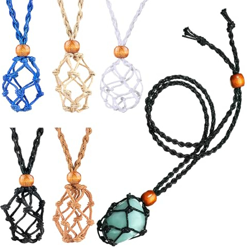 Smomend 5 Stücke Halskette Schnur Leerer Stein Halter, Verstellbare Kristall Kette, Halskette mit Leerer Steinhalter Anhänger für DIY Schmuckherstellung mit Kristall Quarz Roher Stein(30-50 mm)