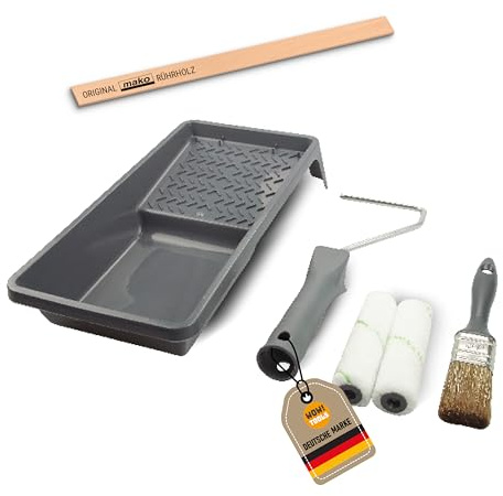 WOW!TOOLS Lasur-Set 6-teilig – Komplettset für Lasurarbeiten mit Farbwanne, Rollerbügel, Lasurwalzen, Flachpinsel und Rührholz