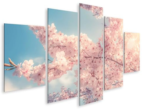 islandburner Bild auf Leinwand Blühender Kirschbaum unter blauem Himmel für Wohnzimmer Naturfreunde Blumengeschäft Bilder Wandbilder Poster