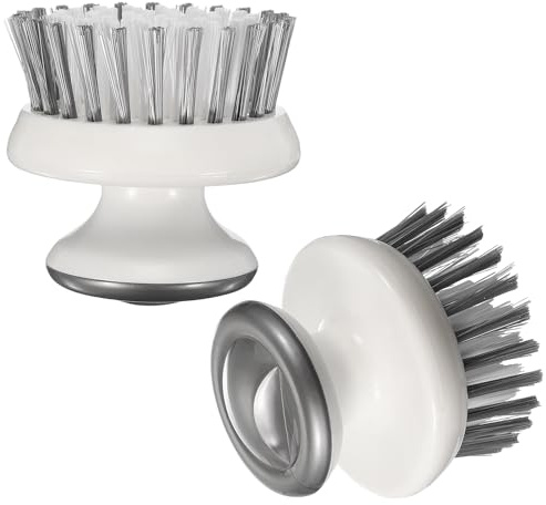 PATIKIL 2.7 x 2.5 Dish Brush with Handle, 2 Pcs Ergonomic Grip Palm Bristle Plastic Dish Scrub Brush for Washing Kitchen Utensils Sink Pots Bowls Fruit, Grey
