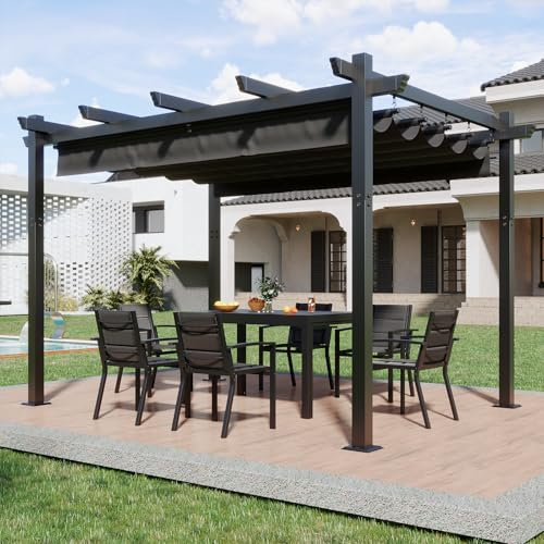 Devoko Pergola 3x4 Wasserdicht Stabil Winterfest,Mit Magnetbefestigung und Verstellbaren Schattenbereichen,Gestell aus Aluminium,Geeignet für Gärten und Terrassenüberdachung,Schwarz