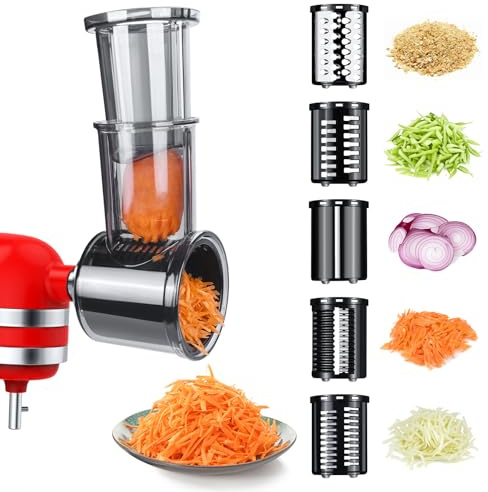 Accesorio Rebanadora Trituradora para KitchenAid Batidora de Pie - Rallador de Queso, Picadora de Verduras, Cortador de Ensalada - Accesorios Rallador de Verduras para con 5 Cuchillas por MMOBIEL