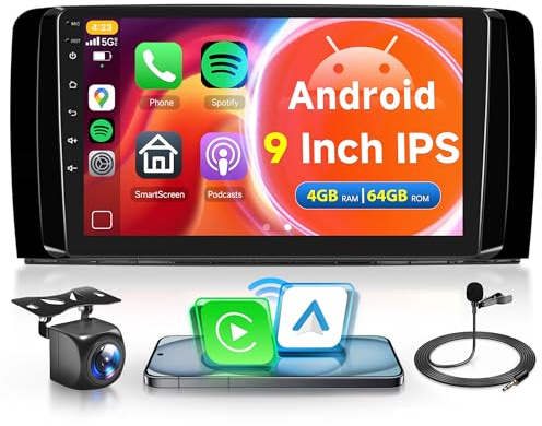 4G+64G Inalámbrico Carplay Android Radio Coche para Mercedes Benz R Class W251 R280 R300 R320 R350 R63 2005–2017 9 Pulgadas Radio Coche Android Auto Navi GPS WIFI Bluetooth FM/RDS/32 EQ Cámara Trasera