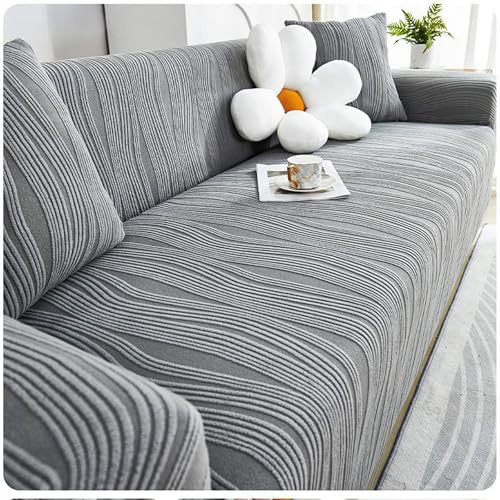 XIFUHUI Stretch Sofa Überzug 1 2 3 4 Sitzer,rutschfest Mit Armlehne Universal Jacquard Sofabezug, Dicke Sofabezug Für Hunde Katzen Und Haustiere,Multi-Size Sofa Sitzkissenbezug(A-Dunkelgrau,90-140cm)