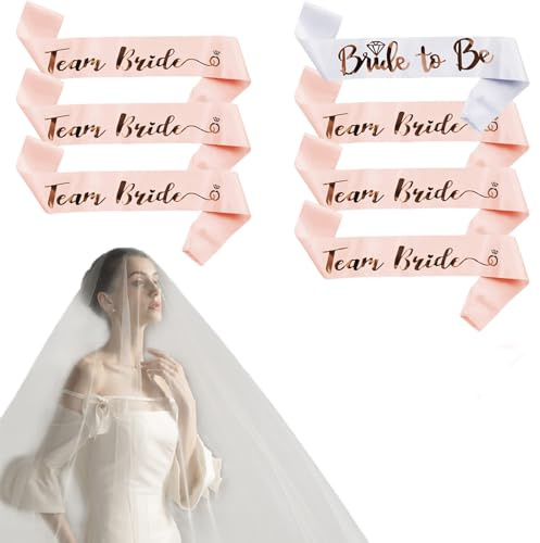 7 Stück Bride to Be Schärpe,Team Bride Schärpe,Deko Schärpe Set 1 White Brides to Be + 6 Team Bride Sash,Schärpen Junggesellenabschied,JGA Accessoires Frauen für Hochzeit,Bachelorette,Brautparty