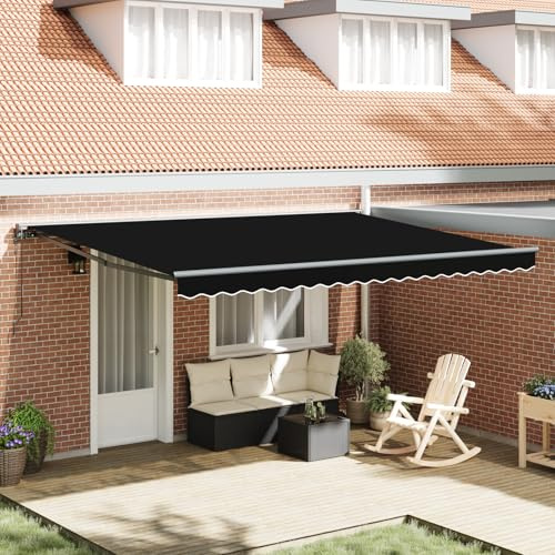 Aiious Elektrische Markise Schwarz 450x300 cm Automatische Einzieh-Funktion Balkon Terrasse