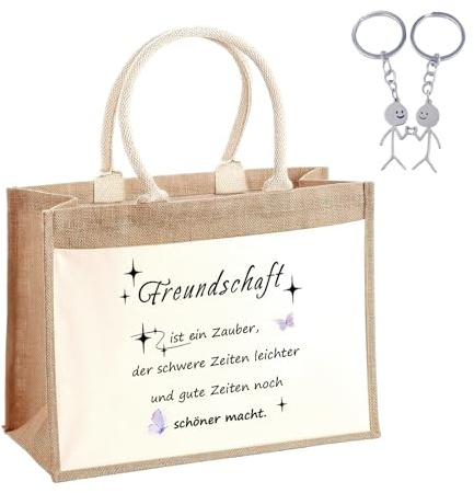 Boyigog Freundin Jutetasche Damen Jutetasche mit Schlüsselanhänger FreundinTaschen Geburtstagsgeschenk Erinnerungsgeschenk Freundschaft Geschenke Freundin Kollegin