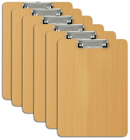 Relaxdays Klemmbrett Holzoptik, 6er Set, gummierte Metallklemme, HBT: 31,5x22,5x0,5 cm, DIN A4 Schreibunterlage, Natur | HBT: 31,5x22,5x0,5 cm, DIN A4 Schreibunterlage