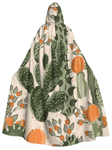 cchgnm Green Cactus Print Halloween Role Playing Costume,Medieval Retro Wizard Robe, Adult Hooded Knight Cape For Men And Women