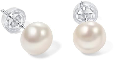 YAMI Salzwasser/Süßwasserperlenohrringe, Perlenohrringe Silber 925, Weiß/Rosa Damen Ohrringe Perlen, 6-9.5mm Perlen Ohrringe 925 Silber, Geeignet für Verschiedene Anlässe