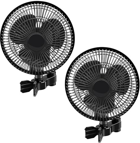KLGFI 2 Stück Grow Ventilator mit Clip Oszillierend, Schwenkbar Grow Lüfter | 2 Geschwindigkeitsstufen, Grow Clip Ventilator Klemmbar für Growzelt, 25W