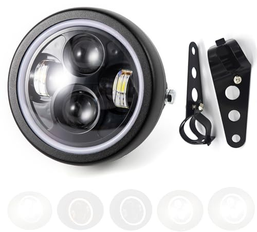 Faro Moto Universal 6,5 Pulgadas para Motocicleta con Soporte Faro Led moto Homologado para Cafe Racer Bobber Chopper