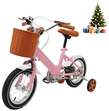 HUOMMGS 12 Zoll Kinderfahrrad Upgraded Kinder Fahrrad für ab 2-4 Jahre Höhenverstellbar Kinderfahrrad mit Stützrädern und Korb Jugend Fahrrad für Jungen & Mädchen (Rosa)