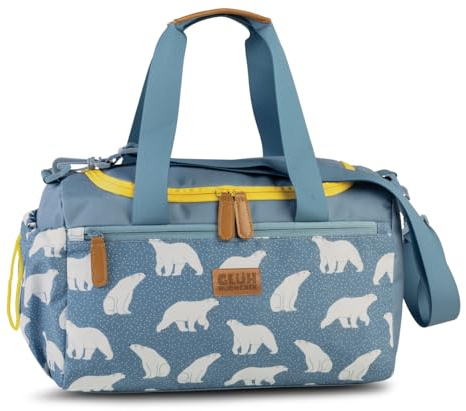 Kindertasche Sporttasche Reisetasche Eisbär Bär, Jungen Mädchen Kinder, graublau, 35 x 21 x 18 cm, 13 Liter