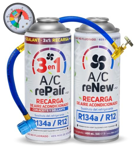 Kit Complet Recharge Climatisation Voiture 3 en 1 Remplacement R134a avec Stop Fuite Cartouche Gaz Réfrigérant pour Clim Bonbonne 220g Plus Rendiment Naturel et Écologique Facile à Utiliser Soi Même