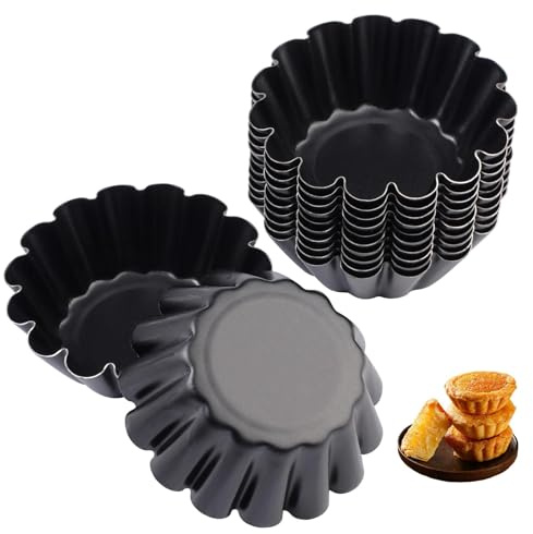 Pack of 12 Mini Egg Tart Mold, 6.35 cm/2.5 in Non-Stick Cake Muffin Mould | Made of Carbon Steel,Reusable Mini Tart Mould Tins for Baking,Metal Mini Pie Moulds for Pudding,Cakes,Cupcakes and Muffins