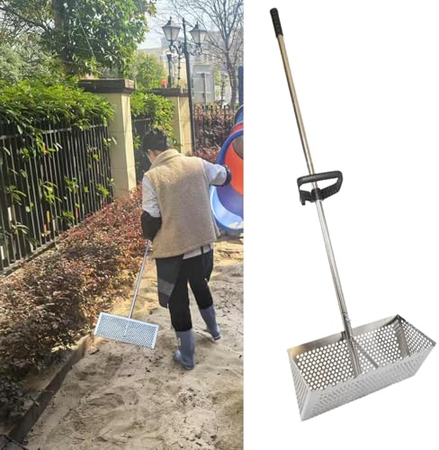 Rastrillo tamizador de Arena, rastrillo de Acero Inoxidable para pulgas de Arena - Tazón de 40 cm de Ancho con Cesta Trapezoidal, Ideal para recolectar cangrejos de Arena, Dientes de tiburón