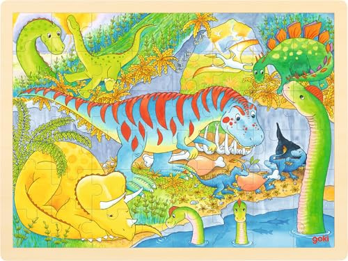 Einlegepuzzle Dinosaurier: 40 x 30 x 0,8 cm, Holz, 48 Teile, per Stück