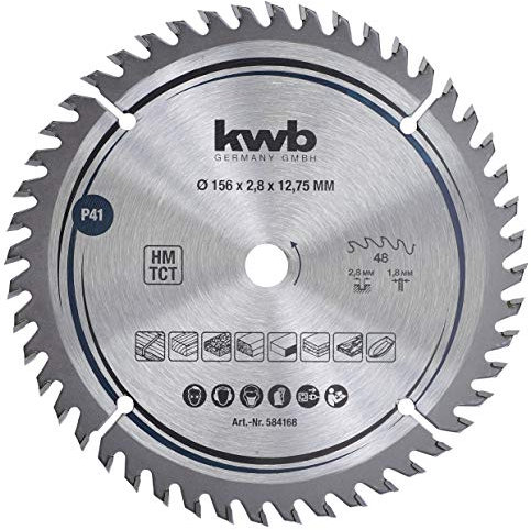 kwb Kreissägeblatt 156 x 12,75 mm, sehr feiner Schnitt, Sägeblatt geeignet für Arbeitsplatten, Holz und beschichtete Platten