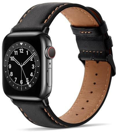 Tasikar Compatible pour Bracelet Apple Watch 49mm 46mm 45mm 44mm 42mm Cuir Véritable Bracelet de Remplacement Compatible avec iWatch Ultra 3 2 1 SE Séries 11 10 9 8 7 6 5 4 3, Noir