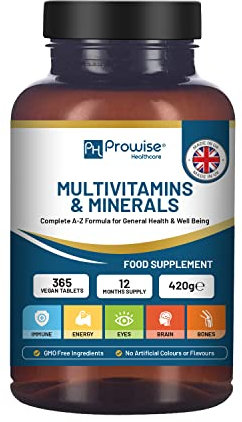 A-Z Multivitamins and Minerals I 365 Vegan A-Z Vitamins Tablets (1 Yr Supply) I 26 Essential Active Vitamins, Minerals & Micronutrients for Men & Women I Made in The UK by Prowise Healthcare