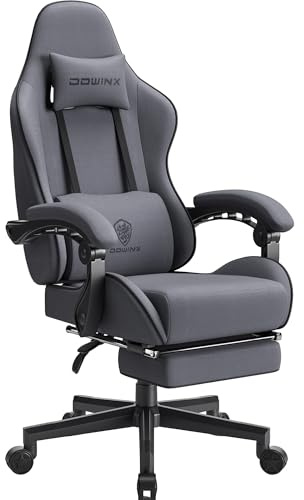 Dowinx Gaming Chair for Adults, Computer Chairs with Footrest, Ergonomic PC Chair with Massage, Office Chair with Armrests, Up to 150Kg, Grey