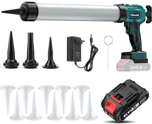 Cordless Sausage Caulking Gun -20oz/600ml, Uaoaii Electric Caulking Gun 4 Adjustable Speeds, Anti-Drip, Battery Powered Bulk Caulk Guns with 2.0AH Battery & Charger for Filling, Sealing