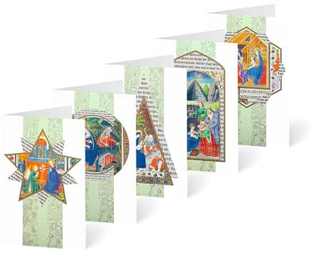 Unicef Weihnachtskarten Set (10 St., 5 Motive) Klassische Weihnachtsszenen Spendenkarten -Gold Strukturpapier Premium Klappkarten inkl. Briefumschlag - Grußkarten für Freunde & Familie 17,5 x 11,7 cm