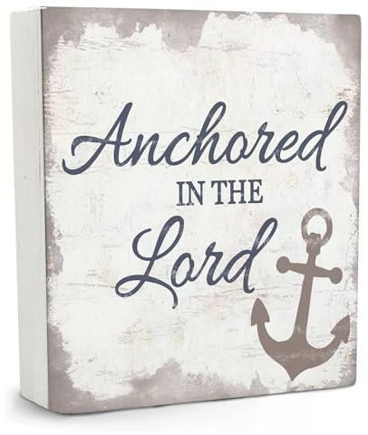 Qvapt Nautical Wooden Sign 5x5 - Nautical Decor, Anchor Wood Sign for Home Bathroom Nursery, Anchored in the Lord
