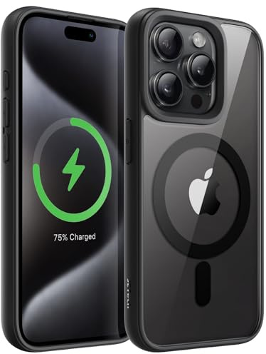JETech Magnetic Case for iPhone 15 Pro 6.1-Inch Compatible with MagSafe, Shockproof Phone Bumper Cover, Solid Color Matte TPU Frame, Anti-Scratch Clear Back (Black Titanium)