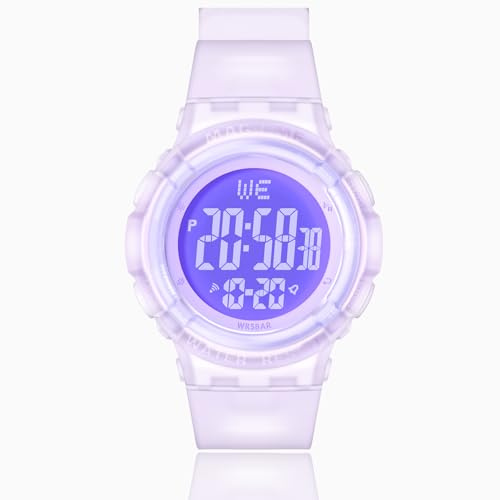 Kids Watches Digital Sport Watches for Girls Boys Outdoor Waterproof Watches with Alarm Stopwatch Child Wrist Watch Ages 7-15-Jelly Purple