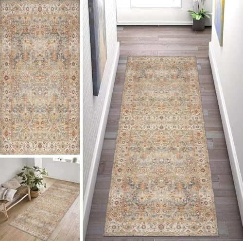 ZUZEKU Abstrakte Läufer Flur Küche Waschbar rutschfest 100X250cm Vintage Boho Lang Küchenteppich Flurteppich Teppich Fur Korridor Wohnzimmer Schlafzimmer Meterware Anpassbar