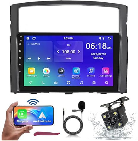 HXSQcar Android 14 Car Radio for M-itsubishi Pajero 4 V80 V90 2017-2024 with Wireless Carplay & Android Car 9 Touchscreen Radio Support GPS Navi 5G-WiFi Bluetooth 5.0 FM HiFi MIC SWC Camera (M100S)