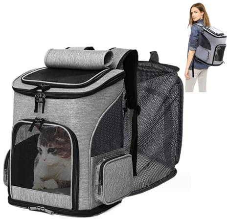 SOYUZERISH Katzenrucksack, Hunderucksack, Katzen Rucksack, katzenrucksack große Katzen, Faltbare Katzen Rucksack für Katzen und Kleine Hunde, Cat Backpack mit Sicherheitsseil und Haustierunterlage