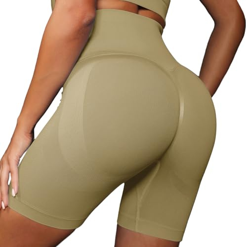 JTSONN Sportshorts dam scrunch butt lyft gym korta magsportbyxor sömlösa cyklist löparshorts booty korta leggings för löpning fitness yoga träning, kastanj, M